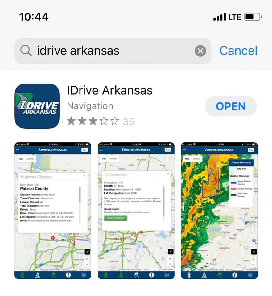 iDrive Arkansas App Download Screen on phone
