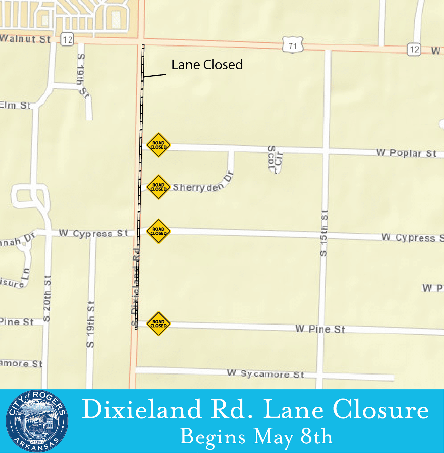 Dixieland road lane closure map