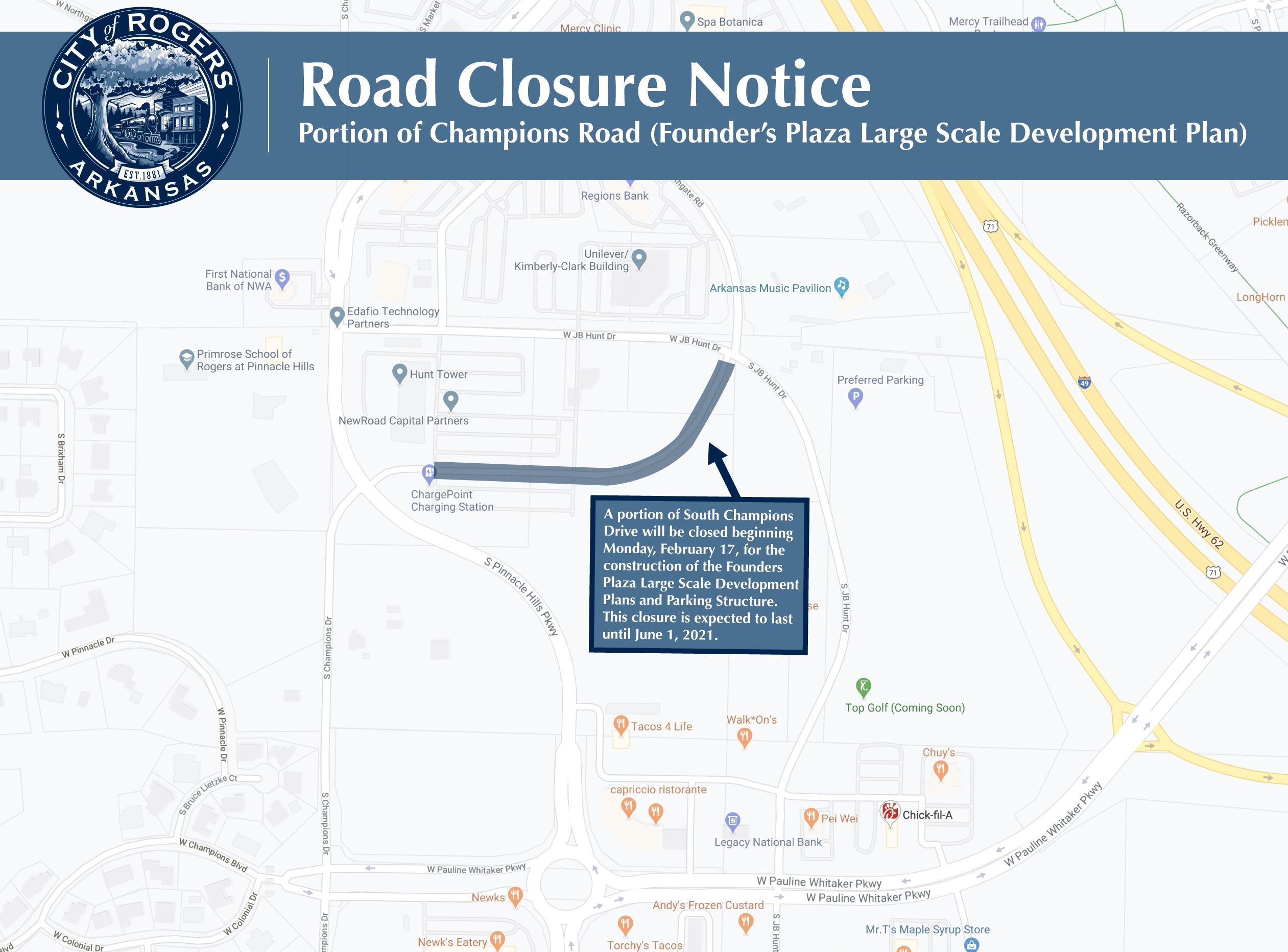 Champions Road street closure on map