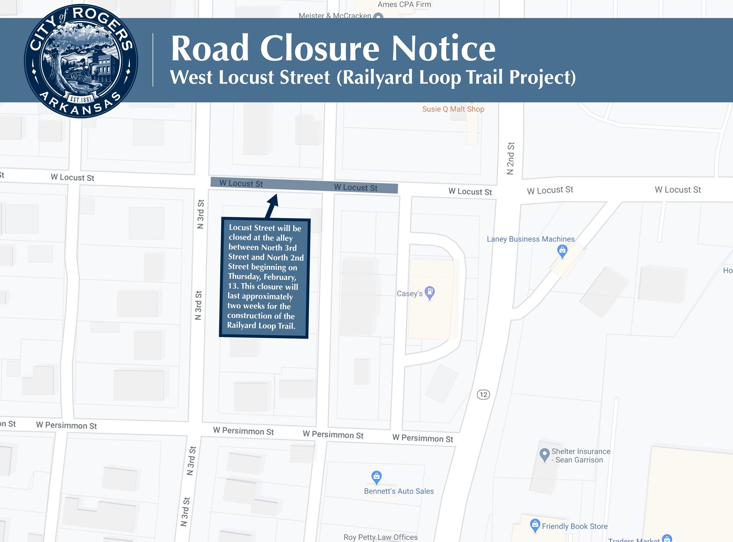 Locust Street street closure on map