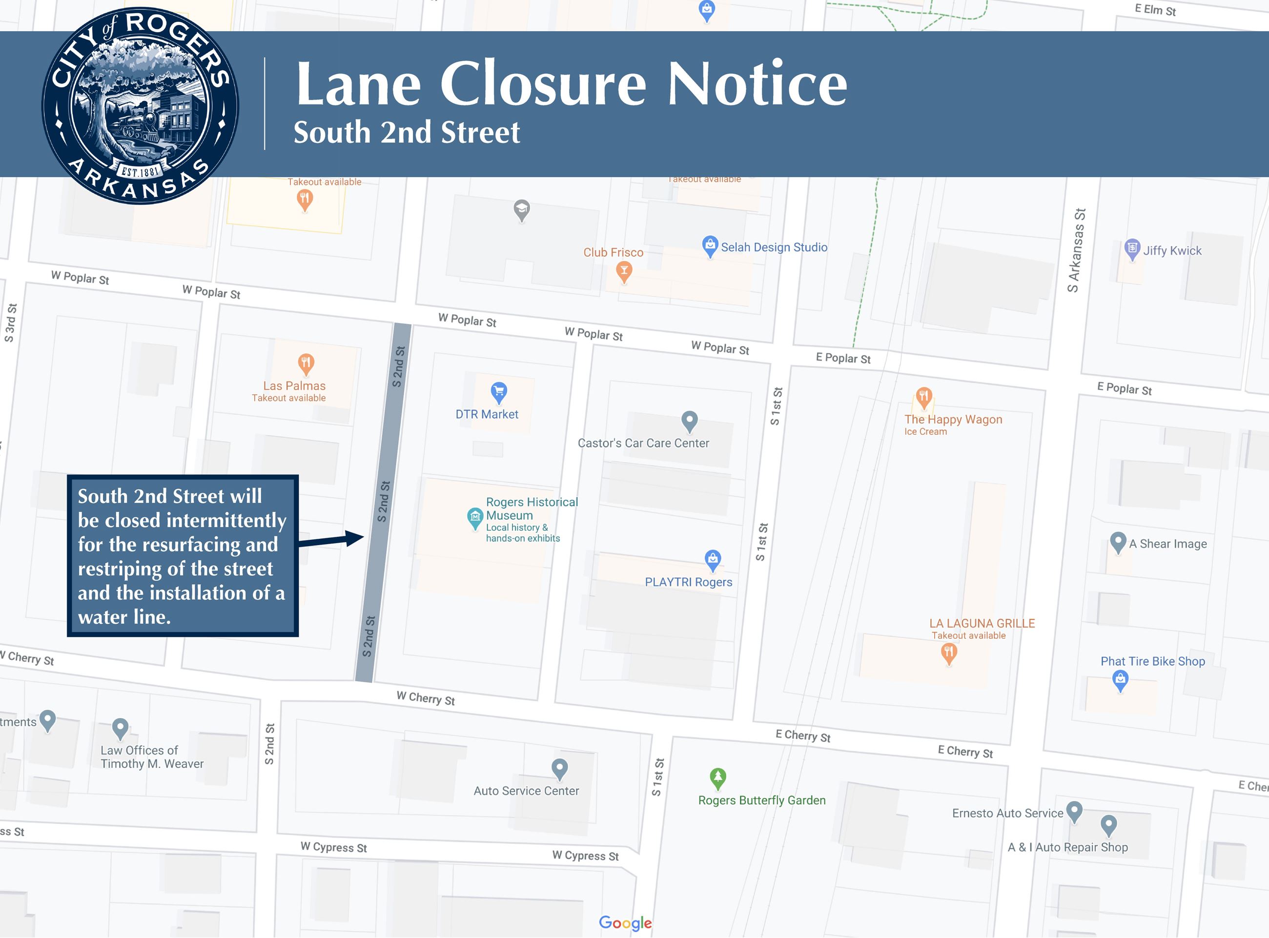 Map of South 2nd Street closure