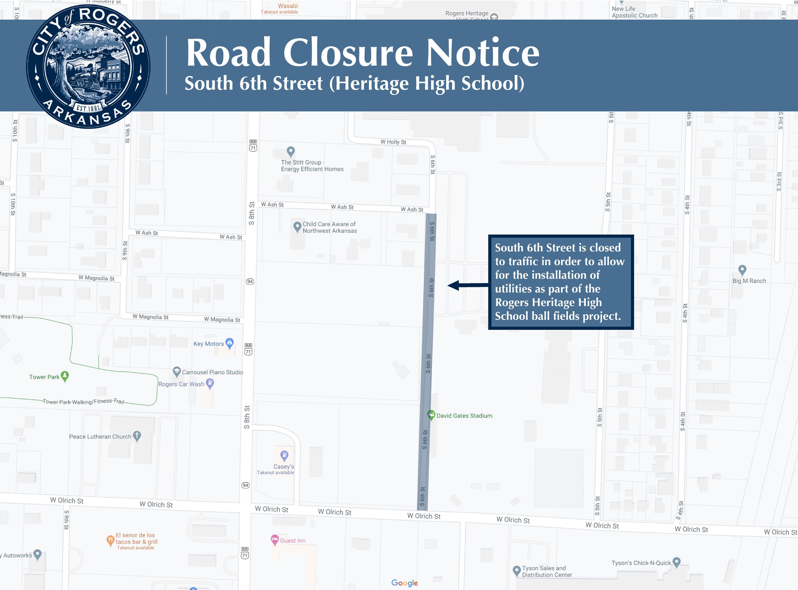 Map of South 6th Street closure