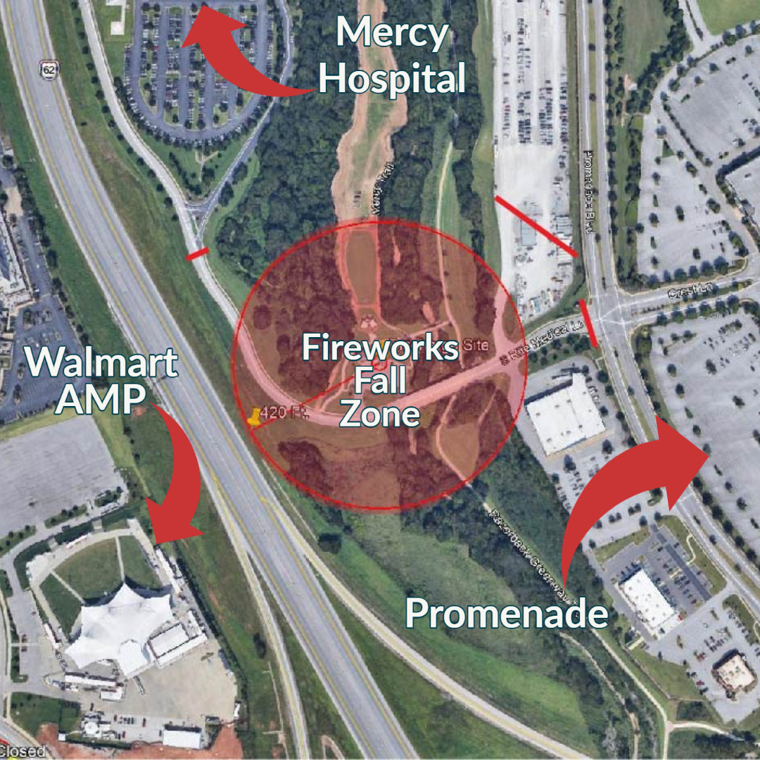 Map of Fireworks Fall Zone